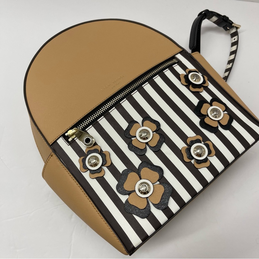 HENRI BENDEL WEST 57TH STRIPED FLOWER SAFFIANO LEATHER BACKPACK TAUPE